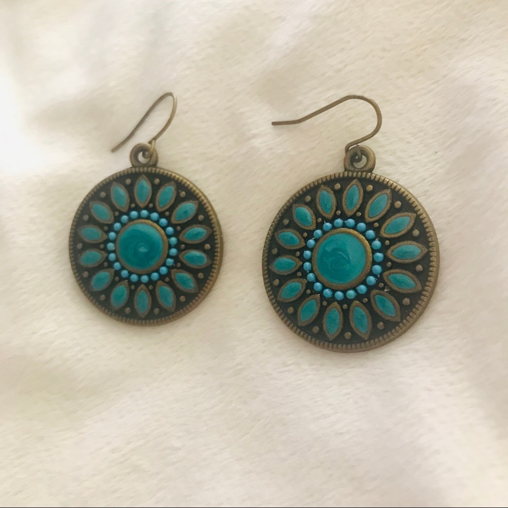 Blue Stone Circle Dangly Earrings